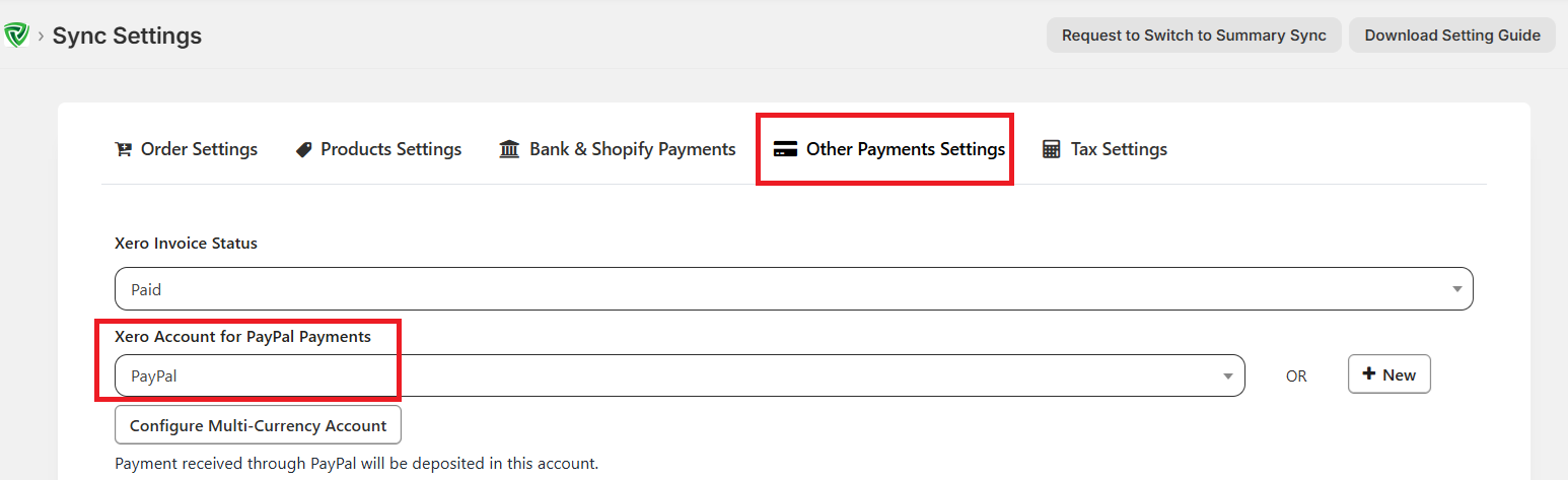 PayPal account selection in Xero Bridge app